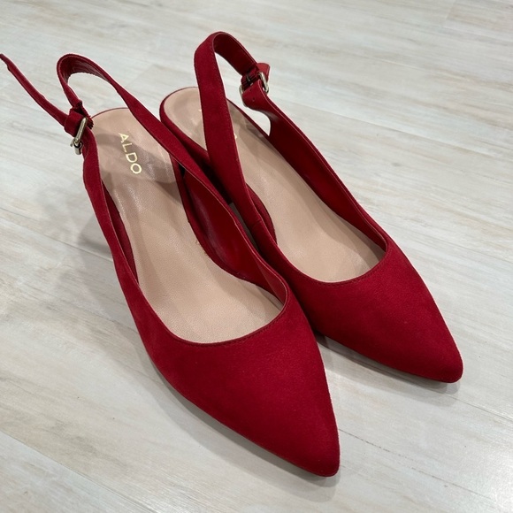 Aldo Red Suede Slingback Chunky Heels - Picture 1 of 7